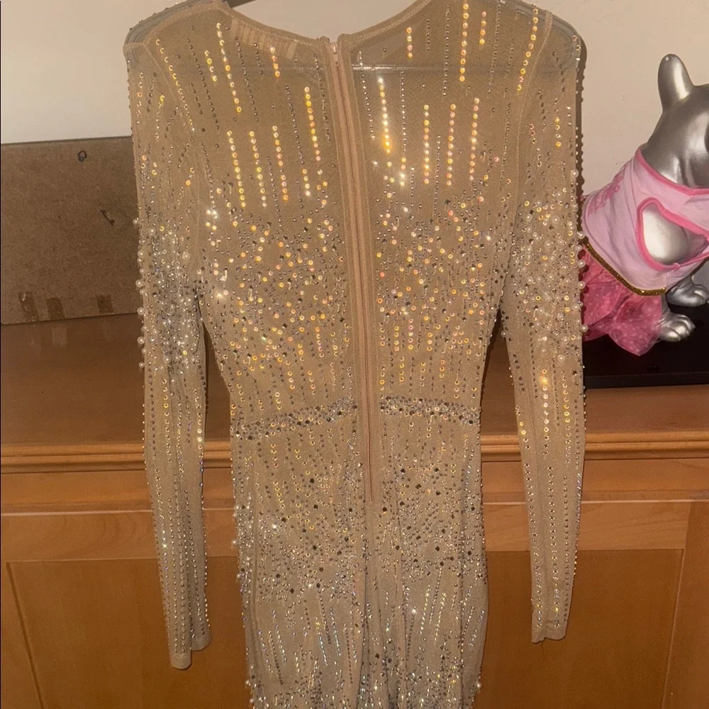 Rhinestone pearl beaded mesh body con dress - Picture 4 of 4